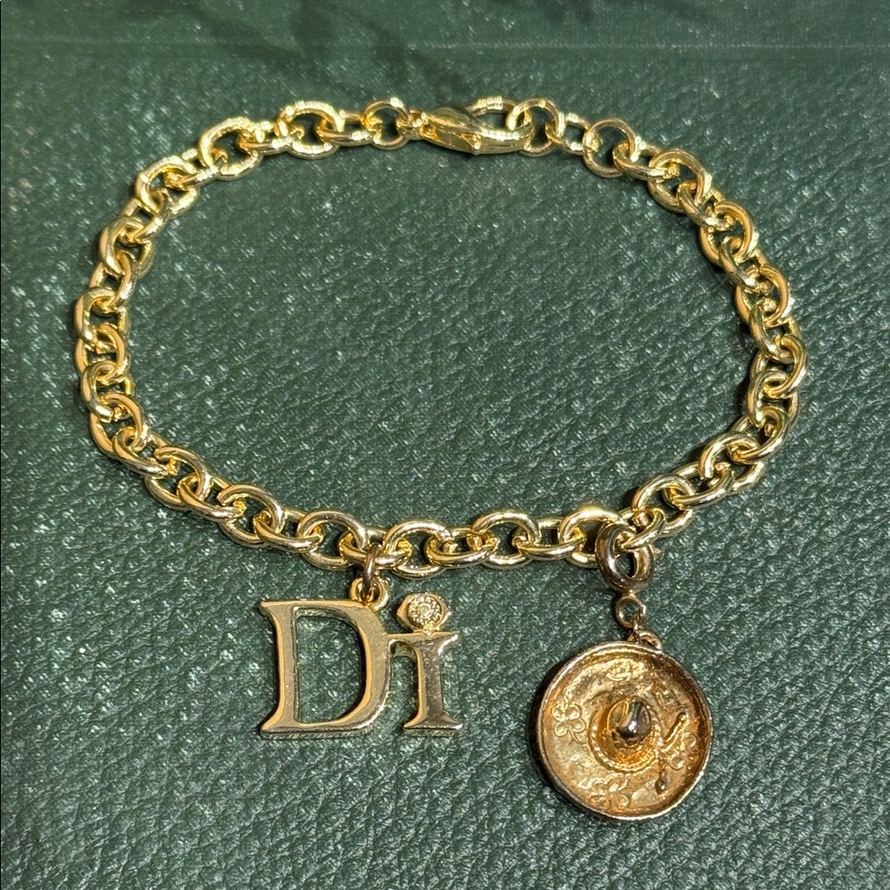 Gold Tone Chain Bracelet with Charms